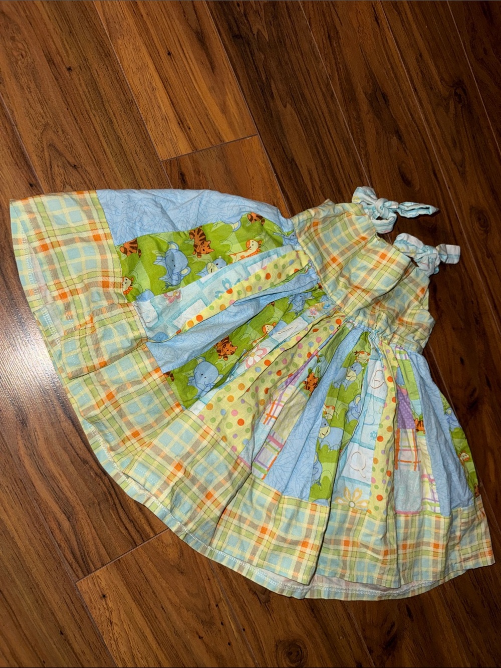 18-24m 80s vintage Girls' Patchwork Sundress in Pastel Blue & Green homemade